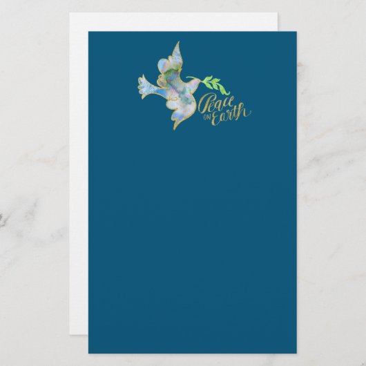 ホリデーウォーターカラードーヴ金ゴールドピースオンアース 便箋 (正面/裏面)