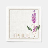 ホリデーウォーターカラーパープルフラワーモダンスパークル スタンダードカクテルナプキン (正面)