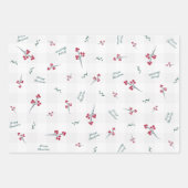 ホリデーウォーターカラーブルーバードレッドベリー&グリーン ラッピングペーパーシート (正面2)