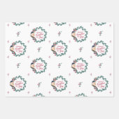 ホリデーウォーターカラーブルーバードレッドベリー&グリーン ラッピングペーパーシート (正面)