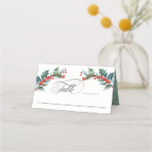 ホリデーウォーターカラーホリーとスクリプエレガントト文字 プレイスカード (正面)