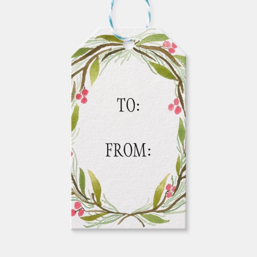 ホリデーウォーターカラーリースギフトラベル ギフトタグ (正面)