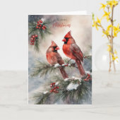 ホリデーウォーターカラー(鳥)ショウジョウコウカンチョウペア カード (黄色い花)