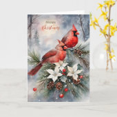 ホリデーウォーターカラー（鳥）ショウジョウコウカンチョウペア カード (黄色い花)