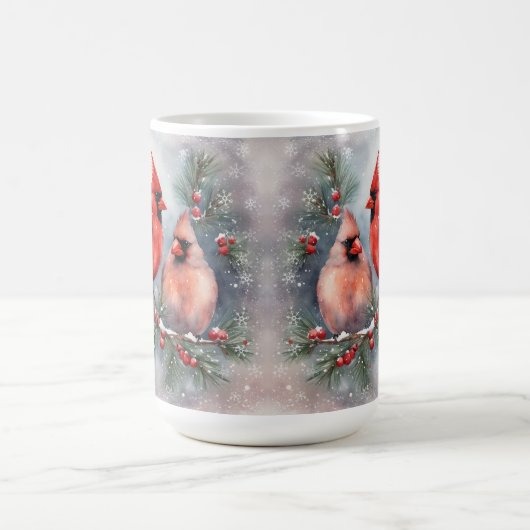 ホリデーウォーターカラー（鳥）ショウジョウコウカンチョウペア コーヒーマグカップ (中央)
