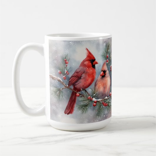 ホリデーウォーターカラー（鳥）ショウジョウコウカンチョウペア コーヒーマグカップ (左)