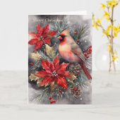 ホリデーウォーターカラー（鳥）ショウジョウコウカンチョウ冬 カード (黄色い花)