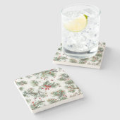 ホリデーウッドランドパイン&レッドベリーデザイン ストーンコースター (横)