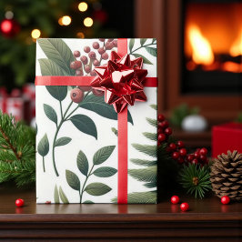 ホリデーウッドランド素朴ウォーターカラーピネコン ラッピングペーパー