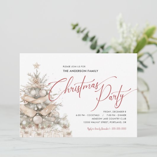 ホリデーエバー素朴グリーンクリスマスパーティー 招待状 (スタンド正面)