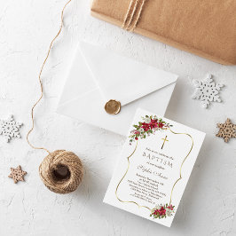 ホリデーエレガントクリスマスレッドホワイトポインセチア洗礼 招待状