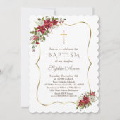 ホリデーエレガントクリスマスレッドホワイトポインセチア洗礼 招待状 (正面)