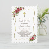ホリデーエレガントクリスマスレッドホワイトポインセチア洗礼 招待状 (スタンド正面)