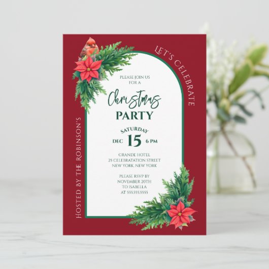 ホリデーエレガントグリーンリークリスマスパーティー 招待状 (スタンド正面)