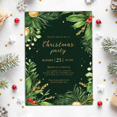 ホリデーエレガントグリーンリーボタニカルクリスマスパーティー 招待状