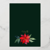 ホリデーエレガントフローラウィンターウェディンググリーン金ゴールド 箔招待状 (裏面)