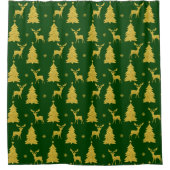 ホリデーエレガント金ゴールドクリスマスツリートナカイ シャワーカーテン (正面)