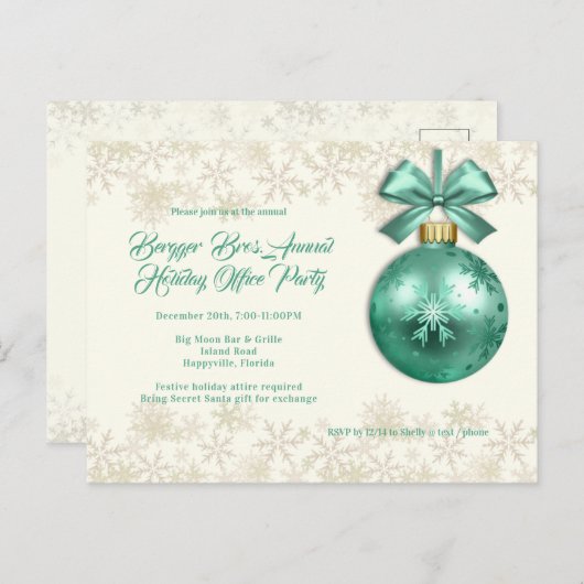 ホリデーオフィスパーティの招待状テンプレートはがき ポストカード (正面/裏面)