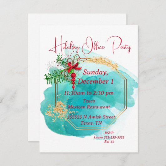 ホリデーオフィスパーティの招待状 シーズンカード (正面/裏面)
