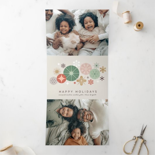 ホリデーオーナメントと星 三つ折りクリスマスカード (内部)