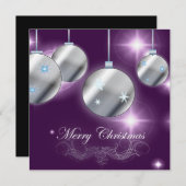 ホリデーオーナメントパープルクリスマス 招待状 (正面/裏面)