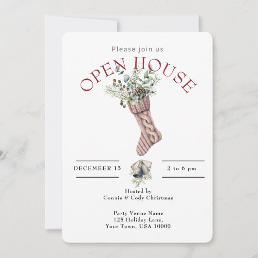 ホリデーオープンハウスクリスマスストッキング 招待状 (正面)