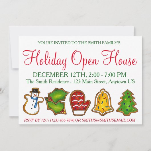 ホリデーオープンハウスパーティークリスマスシュガークッキー 招待状 (正面)