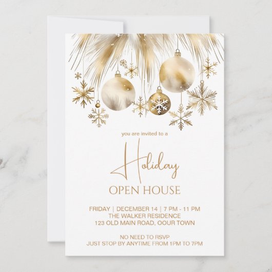 ホリデーオープンハウスパーティーボーホメタリックウォーター色 招待状 (正面)