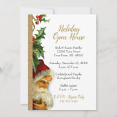 ホリデーオープンハウス金ゴールドグリッターサンタホリー5x7 招待状 (正面)