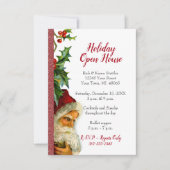 ホリデーオープンハウス レッドグリッター サンタ ホリー 招待状 (正面)