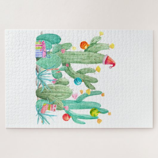 ホリデーカクタスクリスマスサウスウエストカクティ砂漠 ジグソーパズル (横)