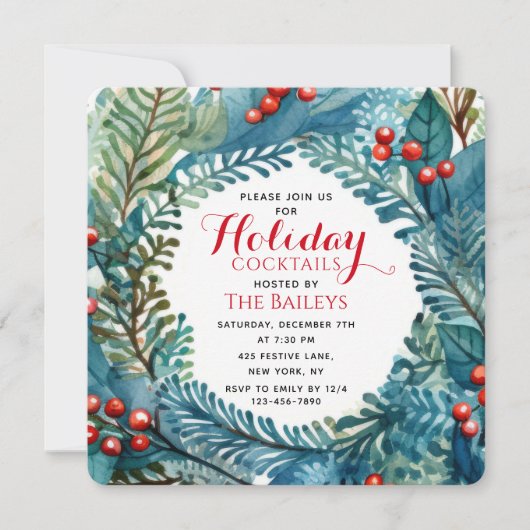 ホリデーカクテルクリエレガントスマスフローラリース 招待状 (正面)