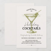 ホリデーカクテルグリーンクリームドリンククリスマス 招待状 (正面/裏面)