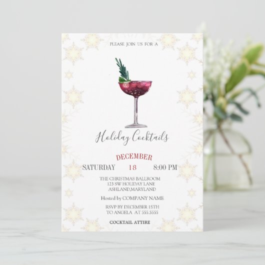 ホリデーカクテルスノーフレーク会社クリスマス 招待状 (スタンド正面)
