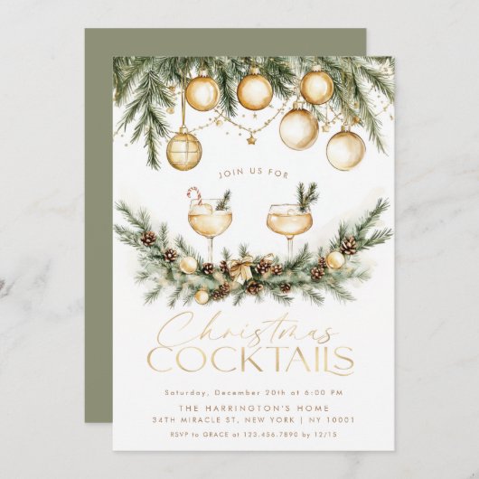 ホリデーカクテルドリンクモダンクリスマスパーティー 招待状 (正面/裏面)