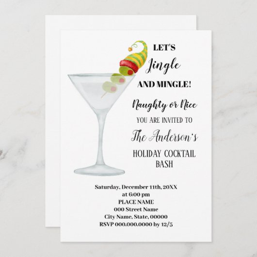 ホリデーカクテルバッシュアンチュアルクリスマスパーティー 招待状 (正面/裏面)