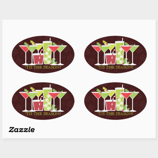 ホリデーカクテルパーティの招待状ステッカー 楕円形シール (シート)