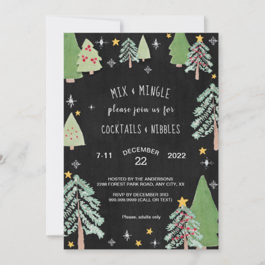 ホリデーカクテルパーティの招待状ナイトパインズ 招待状 (正面)