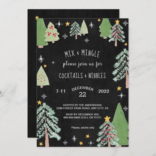 ホリデーカクテルパーティの招待状ナイトパインズ 招待状 (正面/裏面)