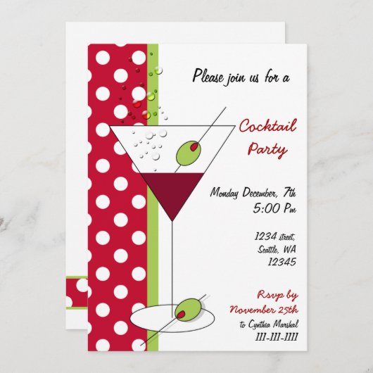 ホリデーカクテルパーティの招待状 招待状 (正面/裏面)