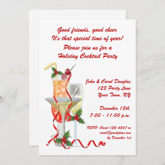 ホリデーカクテルパーティの招待状 招待状 (正面/裏面)
