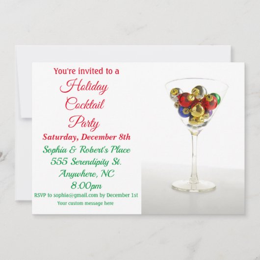 ホリデーカクテルパーティークリスマスオーナメントマルティーニ 招待状 (正面)