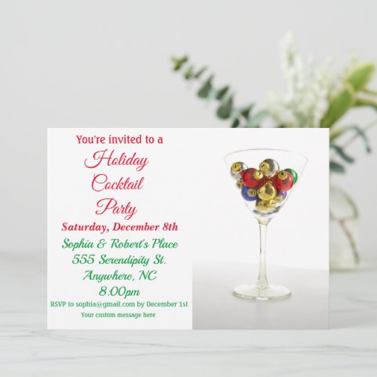 ホリデーカクテルパーティークリスマスオーナメントマルティーニ 招待状 (スタンド正面)