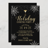 ホリデーカクテルパーティーモダンシルバースノーフレーク 招待状 (正面/裏面)