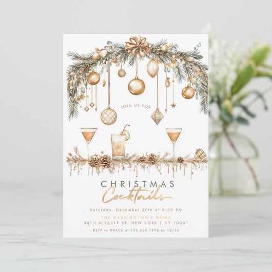 ホリデーカクテルミニマルモダンリストクリスマスパーティー 招待状 (スタンド正面)