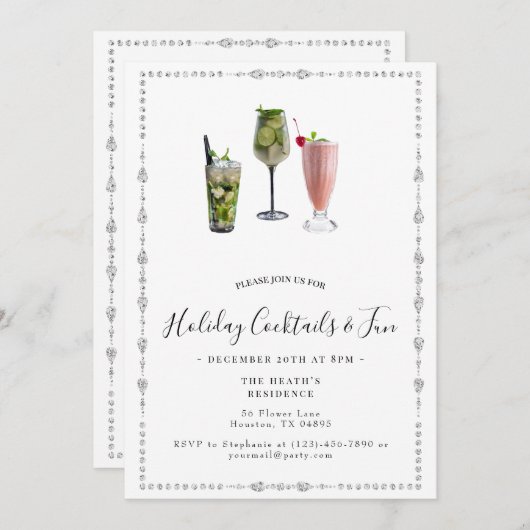 ホリデーカクテル&おもしろいクリスマスパーティー 招待状 (正面/裏面)