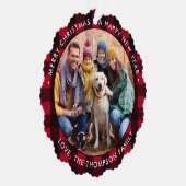 ホリデーカスタムフォトファームハウスレッドバッファロープレイド オーナメントカード (右)