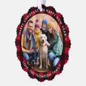 ホリデーカスタムフォトファームハウスレッドバッファロープレイド オーナメントカード (左)