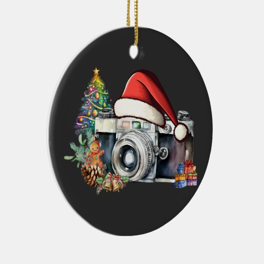 ホリデーカメラフォトグラファーのカード セラミックオーナメント (右)
