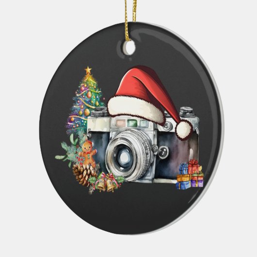ホリデーカメラフォトグラファーのカード セラミックオーナメント (左)